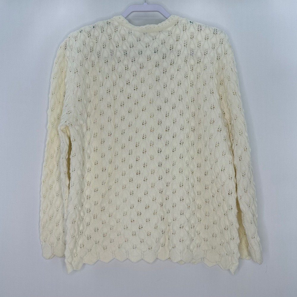 VTG Handmade Cream Knit Scalloped Button Cardigan Sweater‎ heirloom romantic - Picture 3 of 9